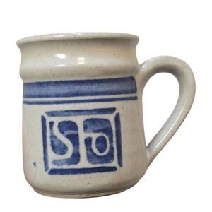 VTG Pottery Stoneware Coffee Mug Cup Cream Rustic Abstract Design Artist Marking